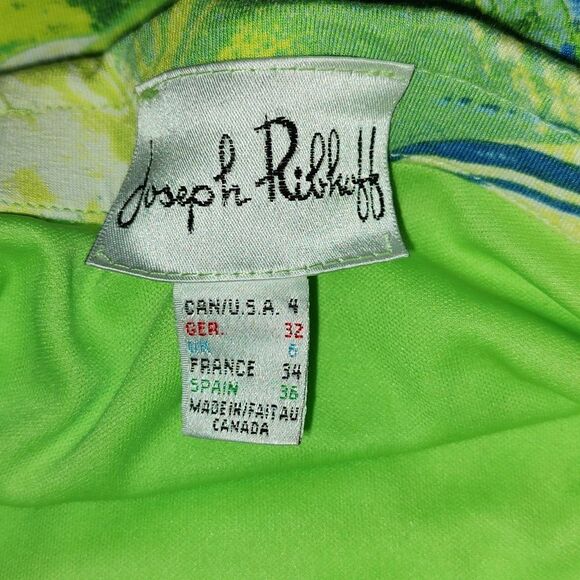 Vintage Joseph Ribkoff Strapless Bandeau Dress  Floral Ruched Green Blue Sz 4 - Picture 5 of 6